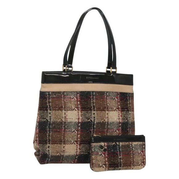 BURBERRY Nova Check Tote Bag Wool Beige Gold Auth 122167 - Picture 1 of 16